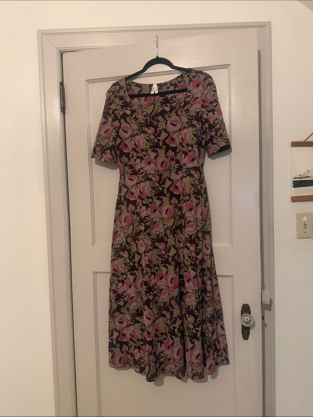 Pact Organic Floral Midi Dress in Pink and Green -